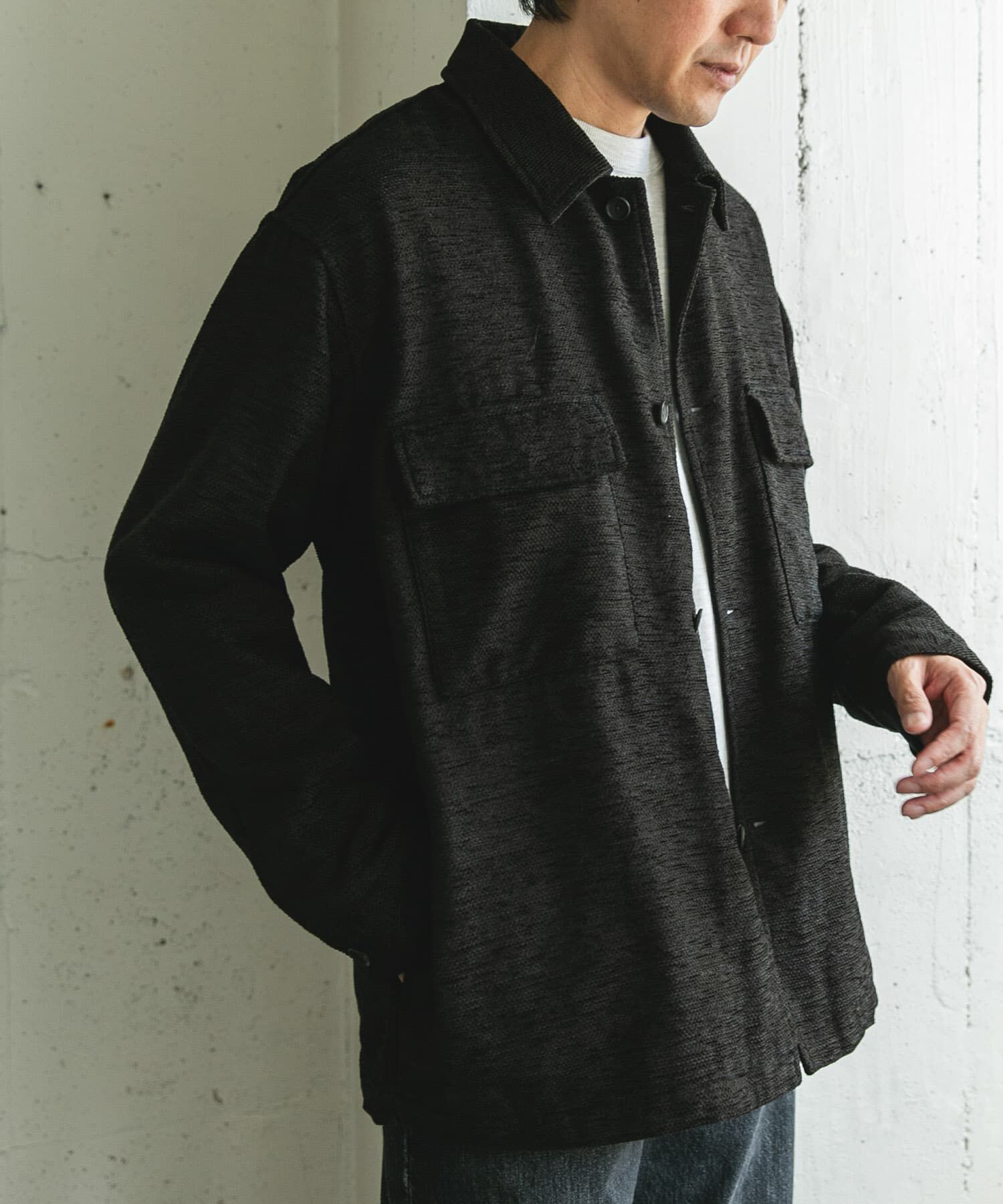 URBAN RESEARCH DOORS「モールシャツジャケット」|ノーカラーコート|
