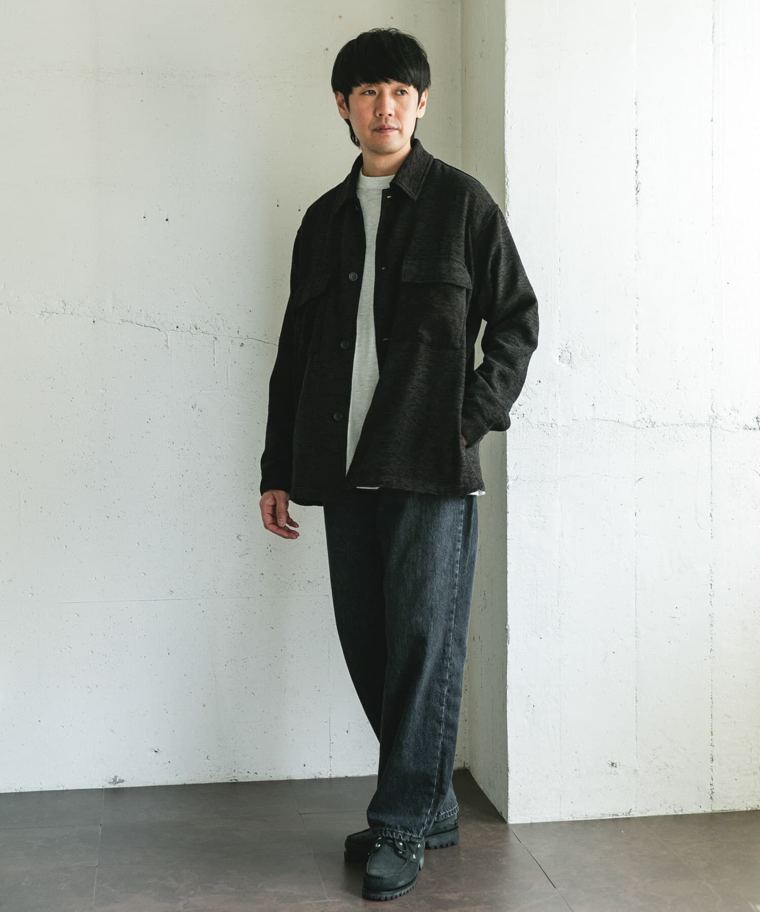 URBAN RESEARCH DOORS「モールシャツジャケット」|ノーカラーコート|