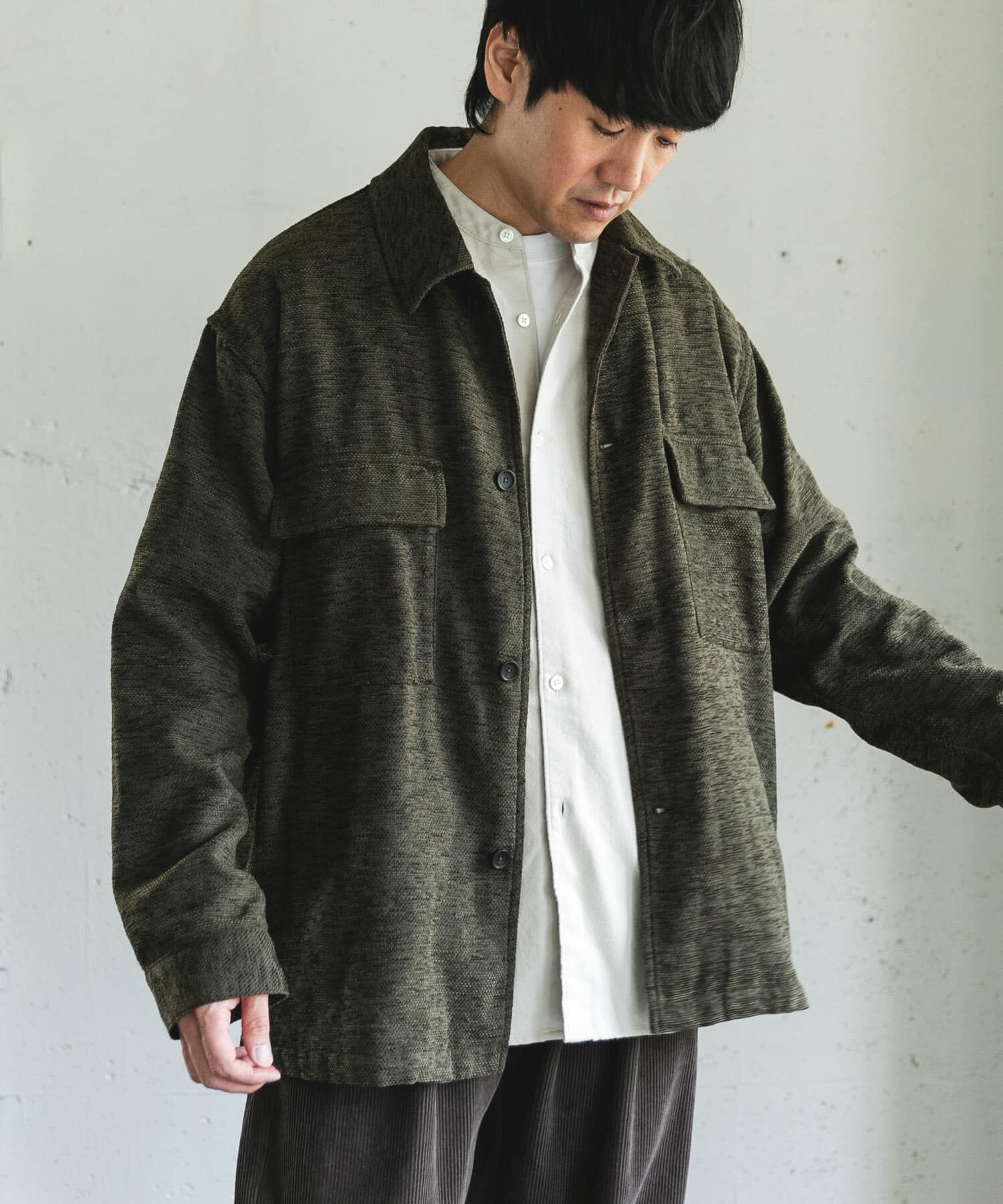 URBAN RESEARCH DOORS「モールシャツジャケット」|ノーカラーコート|