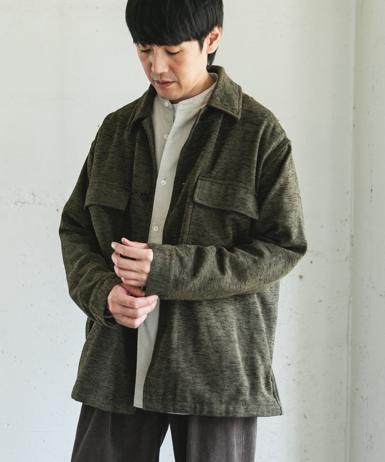 URBAN RESEARCH DOORS「モールシャツジャケット」|ノーカラーコート|