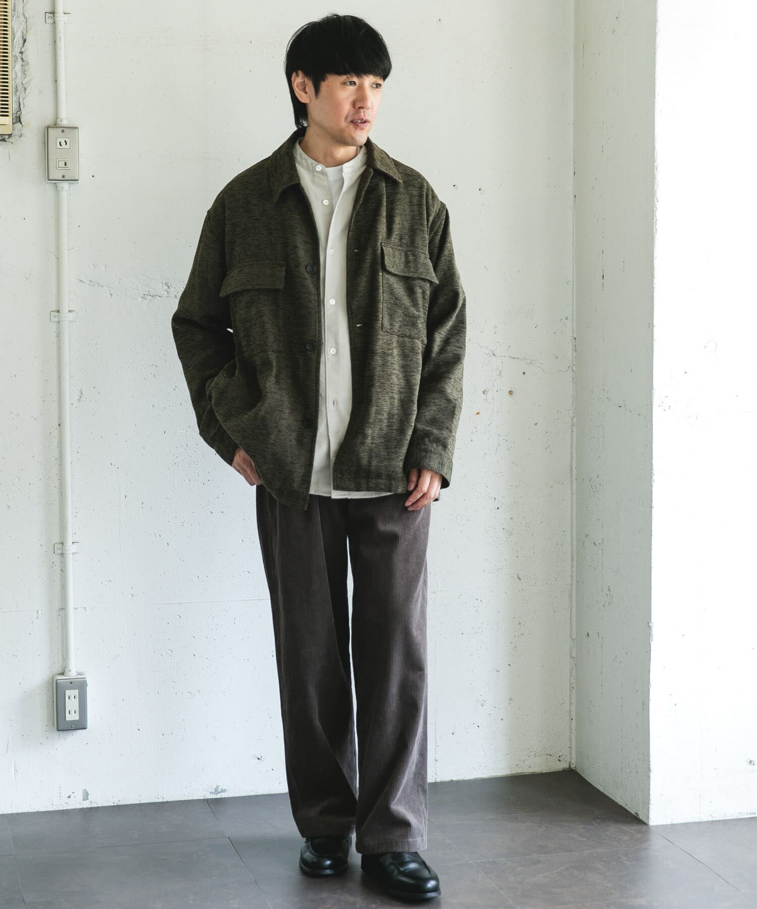 URBAN RESEARCH DOORS「モールシャツジャケット」|ノーカラーコート|