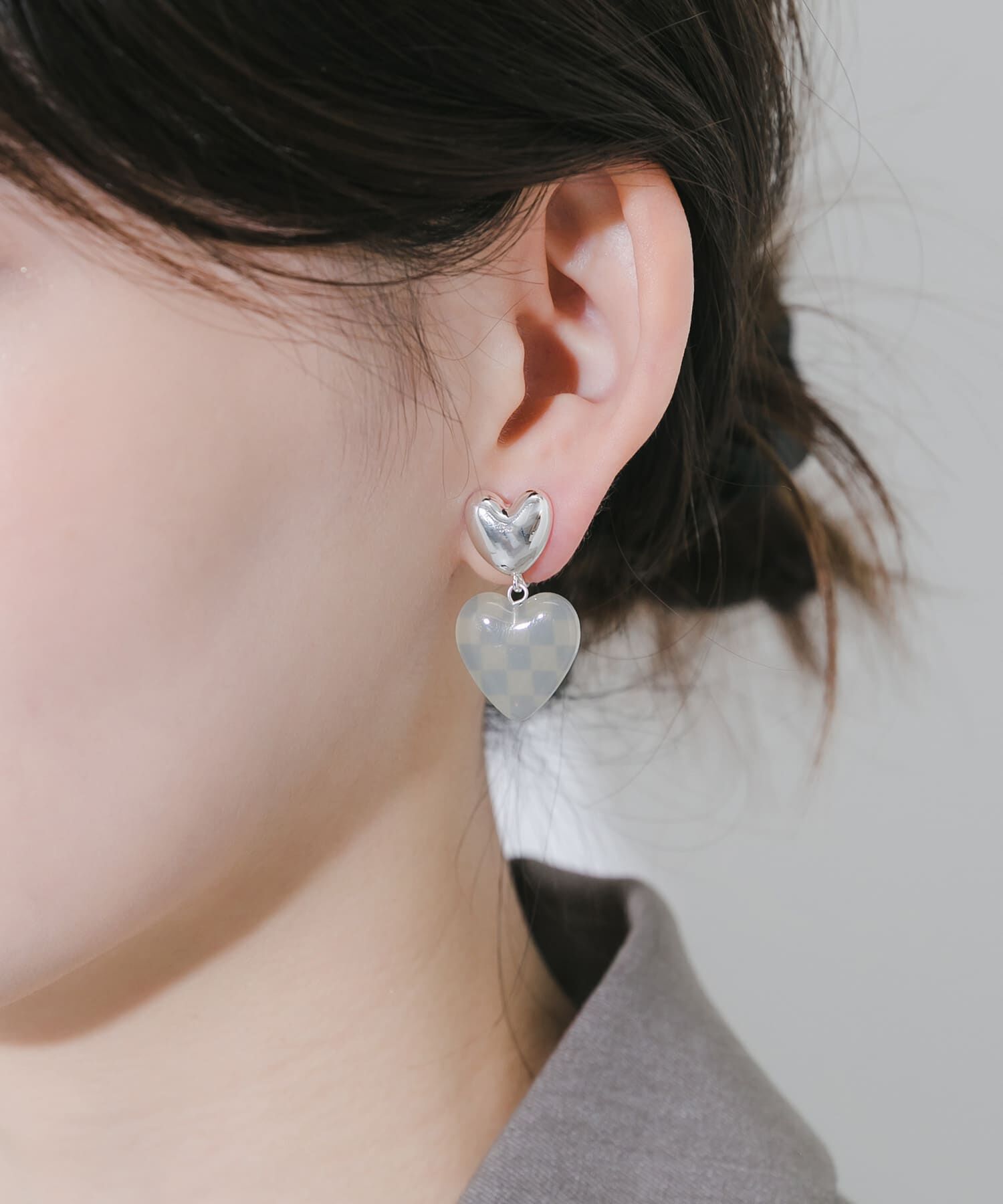 SMELLY「ブロックチェックハートイヤリング」|イヤリング|