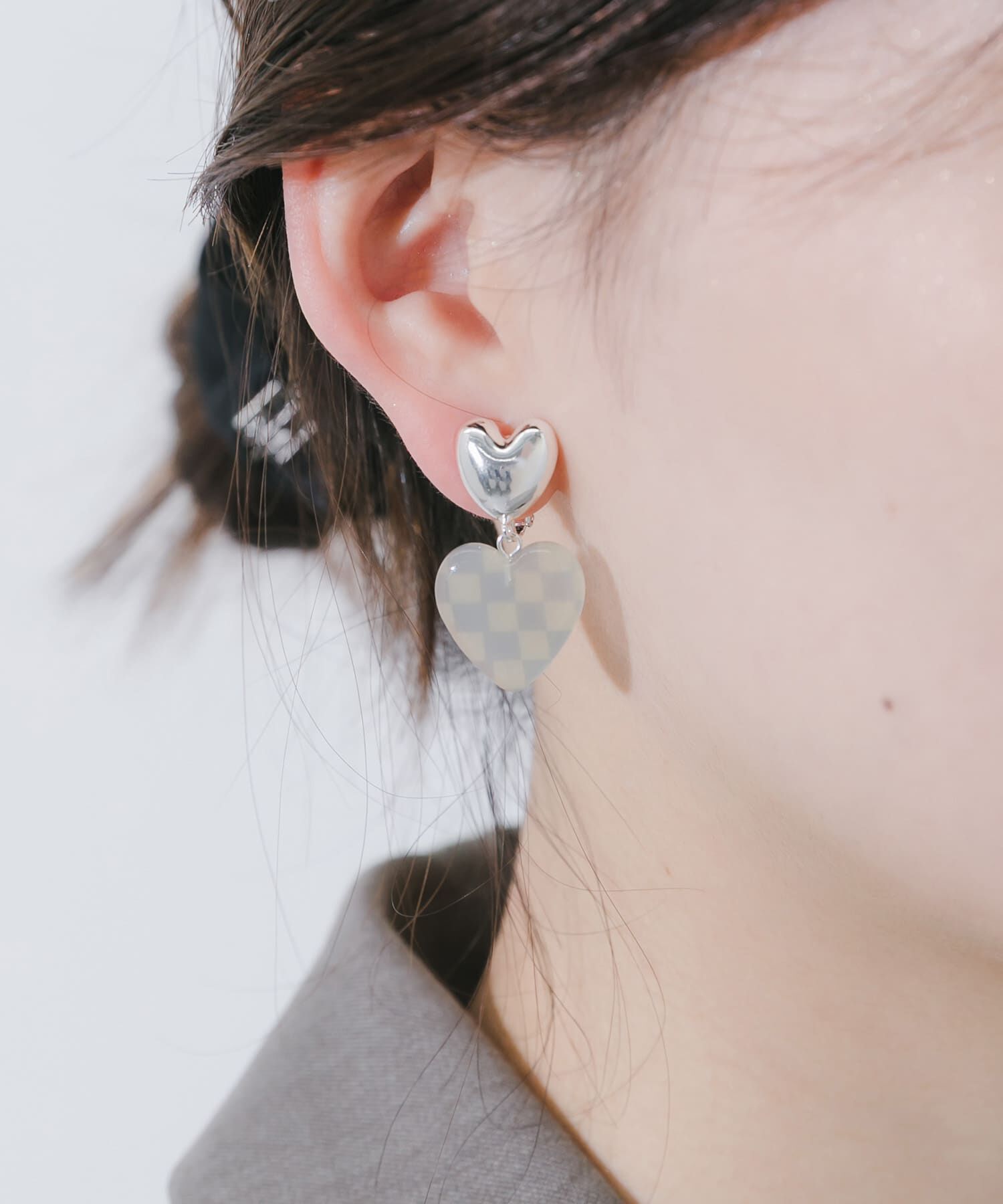 SMELLY「ブロックチェックハートイヤリング」|イヤリング|