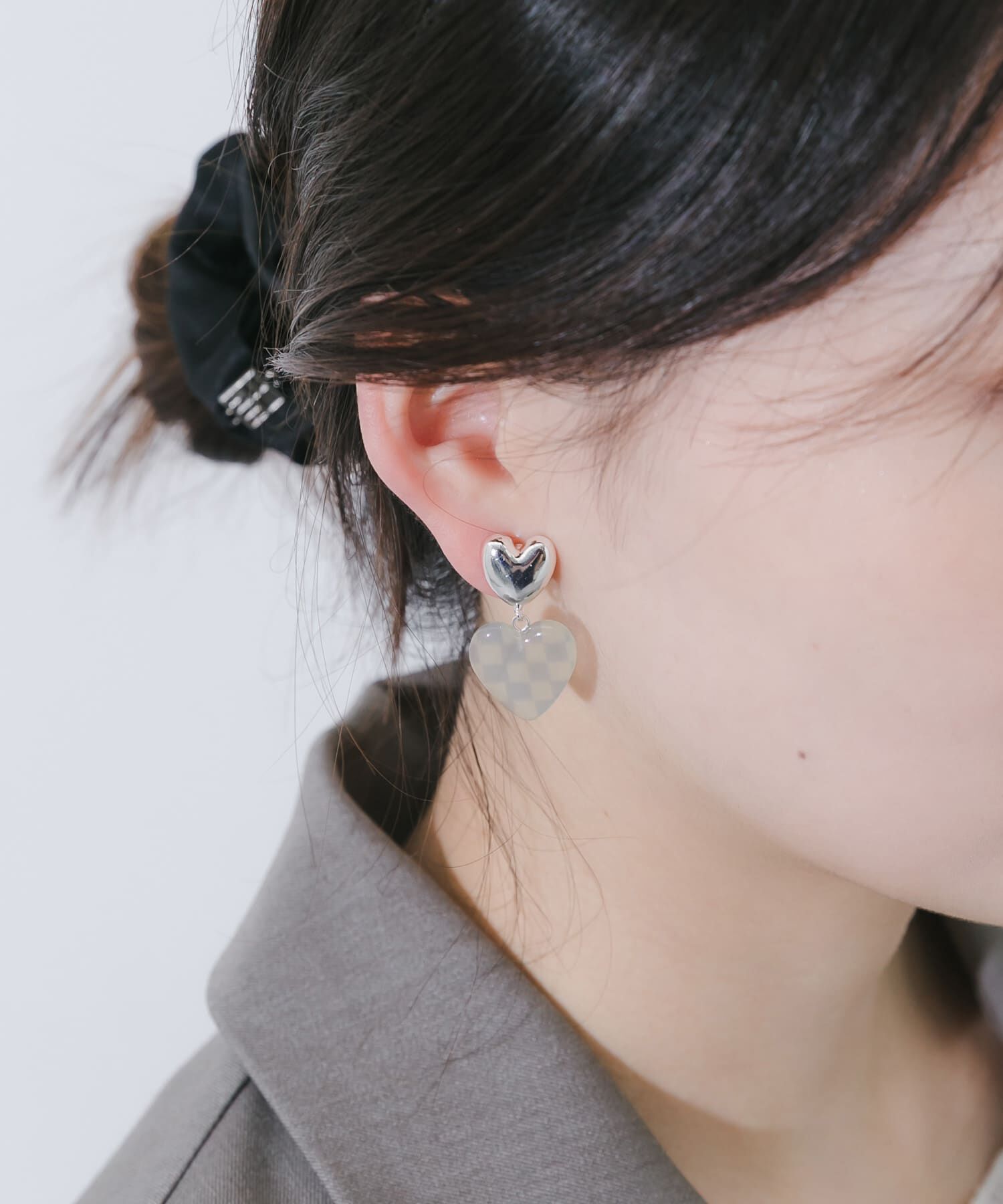 SMELLY「ブロックチェックハートイヤリング」|イヤリング|