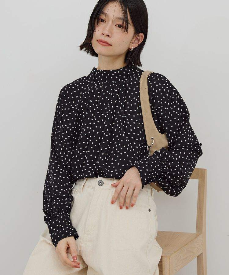 AMERICAN HOLIC「【イージーケア】ドット柄ボウタイブラウス」|シャツ・ブラウス|