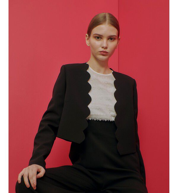 LOULOU WILLOUGHBY「【LOULOU WILLOUGHBY】ダブルクロススカラップジャケット」|ノーカラージャケット|