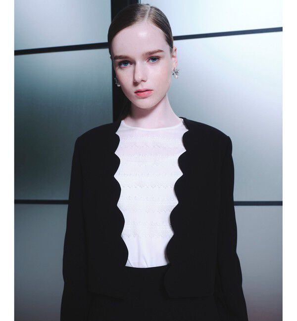 LOULOU WILLOUGHBY「【LOULOU WILLOUGHBY】ダブルクロススカラップジャケット」|ノーカラージャケット|