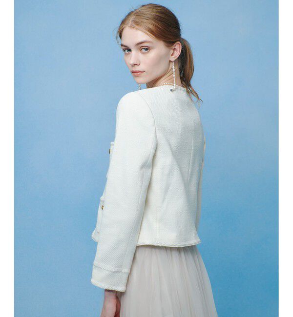 LOULOU WILLOUGHBY「【LOULOU WILLOUGHBY】ツイードツイルクルージャケット」|ノーカラージャケット|