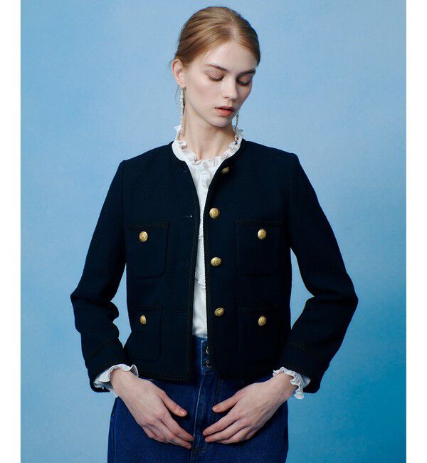 LOULOU WILLOUGHBY「【LOULOU WILLOUGHBY】ツイードツイルクルージャケット」|ノーカラージャケット|