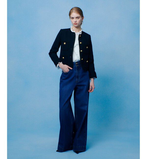 LOULOU WILLOUGHBY「【LOULOU WILLOUGHBY】ツイードツイルクルージャケット」|ノーカラージャケット|