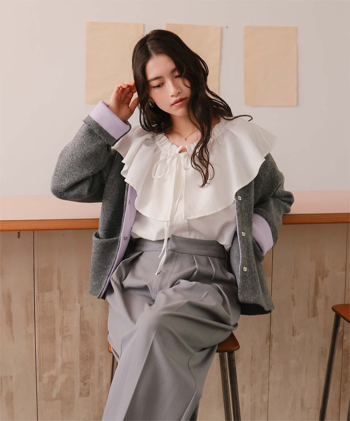 titivate「配色デザインニットコート/カーディガン」|ノーカラーコート|