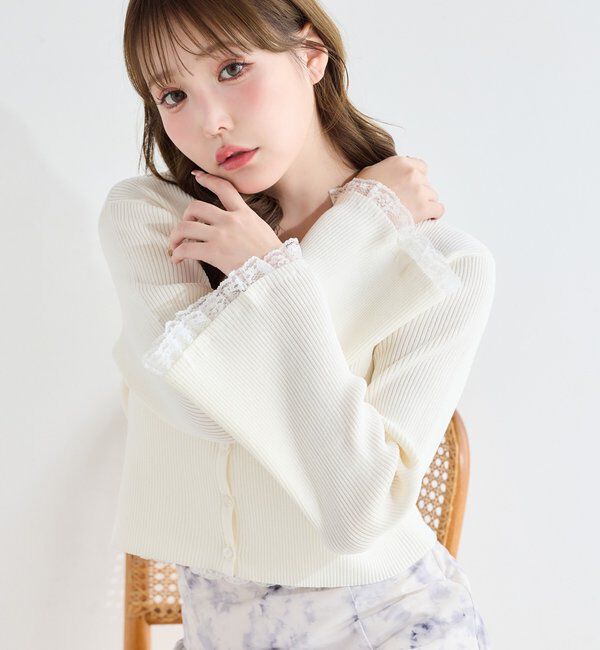  「袖レースカーディガン」|ニット・セーター|ホワイト
