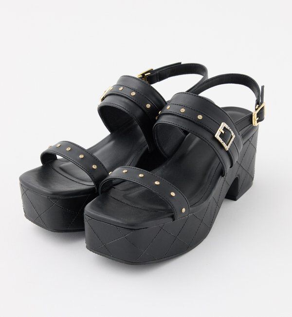  「ビジュー付キルティングソールサンダル」|その他|ブラック