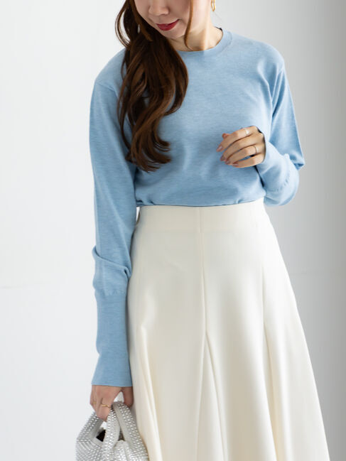 Te chichi「プレーンニット(吸湿発熱)」|ニット・セーター|サックスブルー