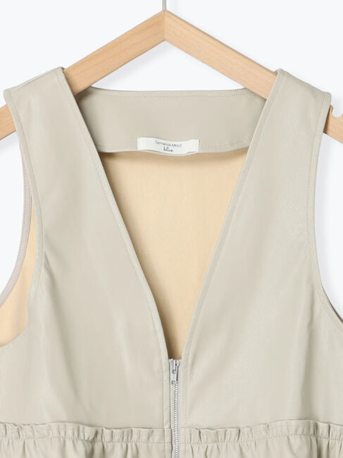 Samansa Mos2 blue「フェイクレザーペプラムベスト」|ダウンベスト・ベスト|