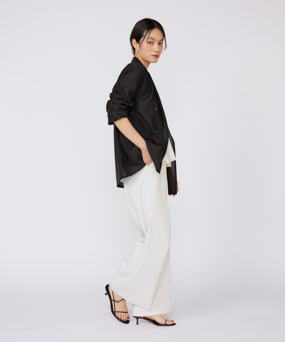 INED「《大きいサイズ》シェルタリングドライ美脚ワイドパンツ」|スラックス|