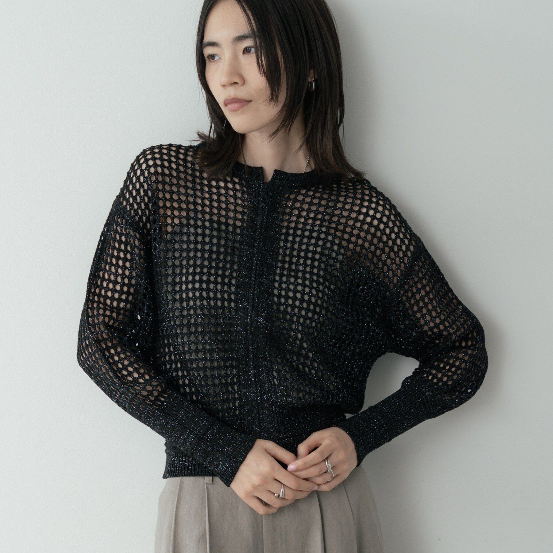 GALLEST「クルーネックメッシュカーディガン」|カーディガン|