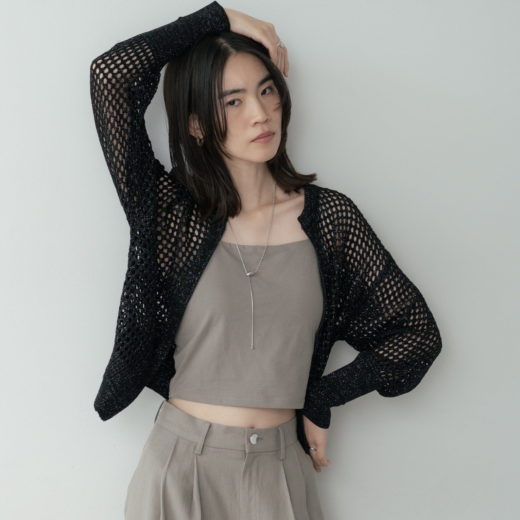 GALLEST「クルーネックメッシュカーディガン」|カーディガン|ブラック(019)