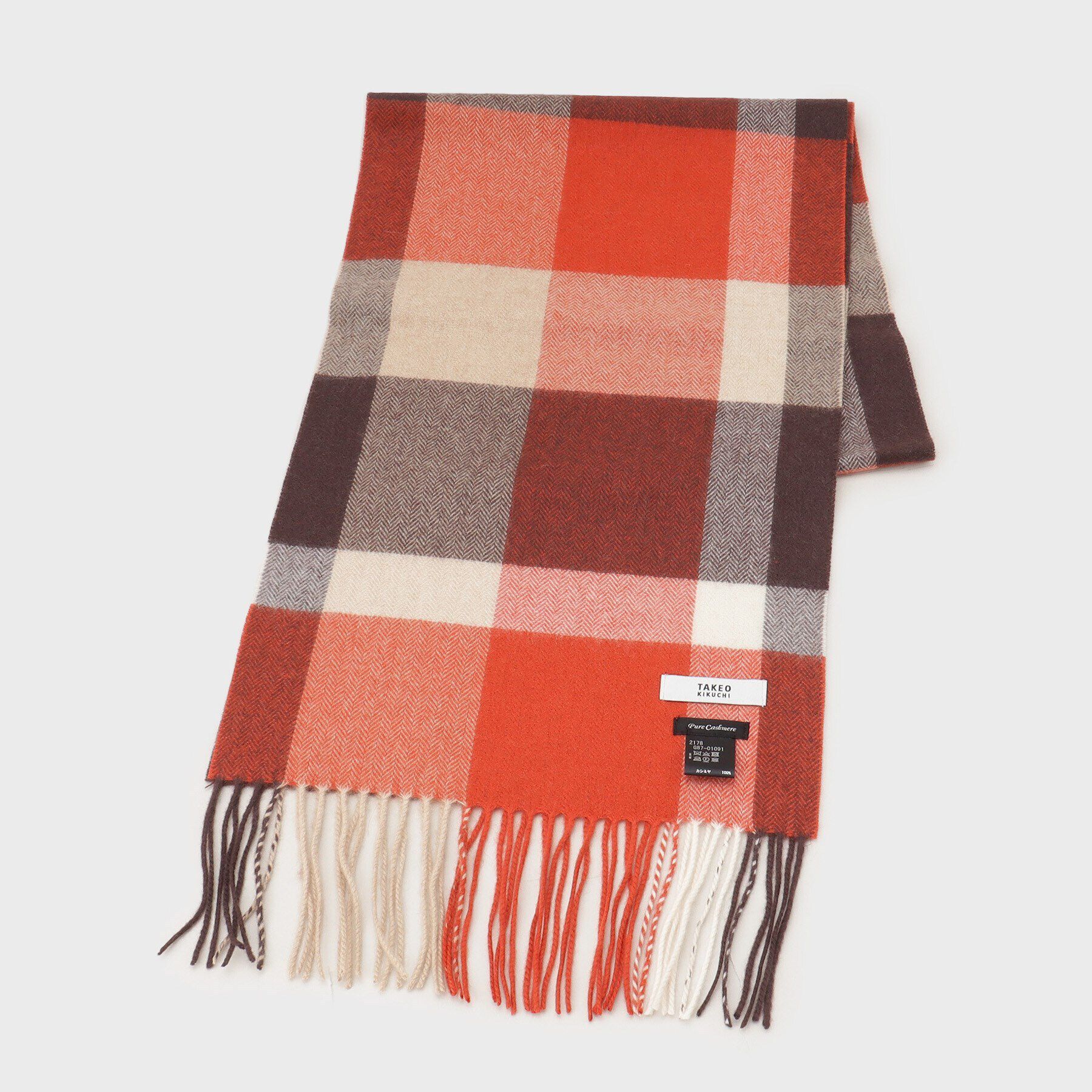 TAKEO KIKUCHI「【カシミヤ100%】チェック カシミヤマフラー」|ストール|ダークオレンジ(26
