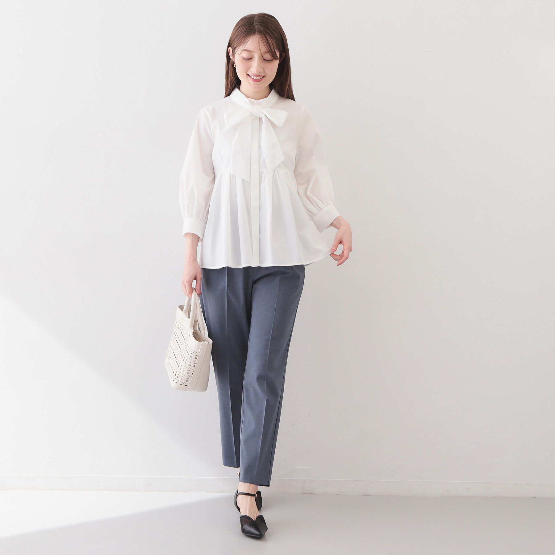 index「2WAYペプラムブラウス/ボウタイ取り外し可【洗濯機OK/イージーアイロン/防シワ】《XS～LL/8」|シャツ・ブラウス|