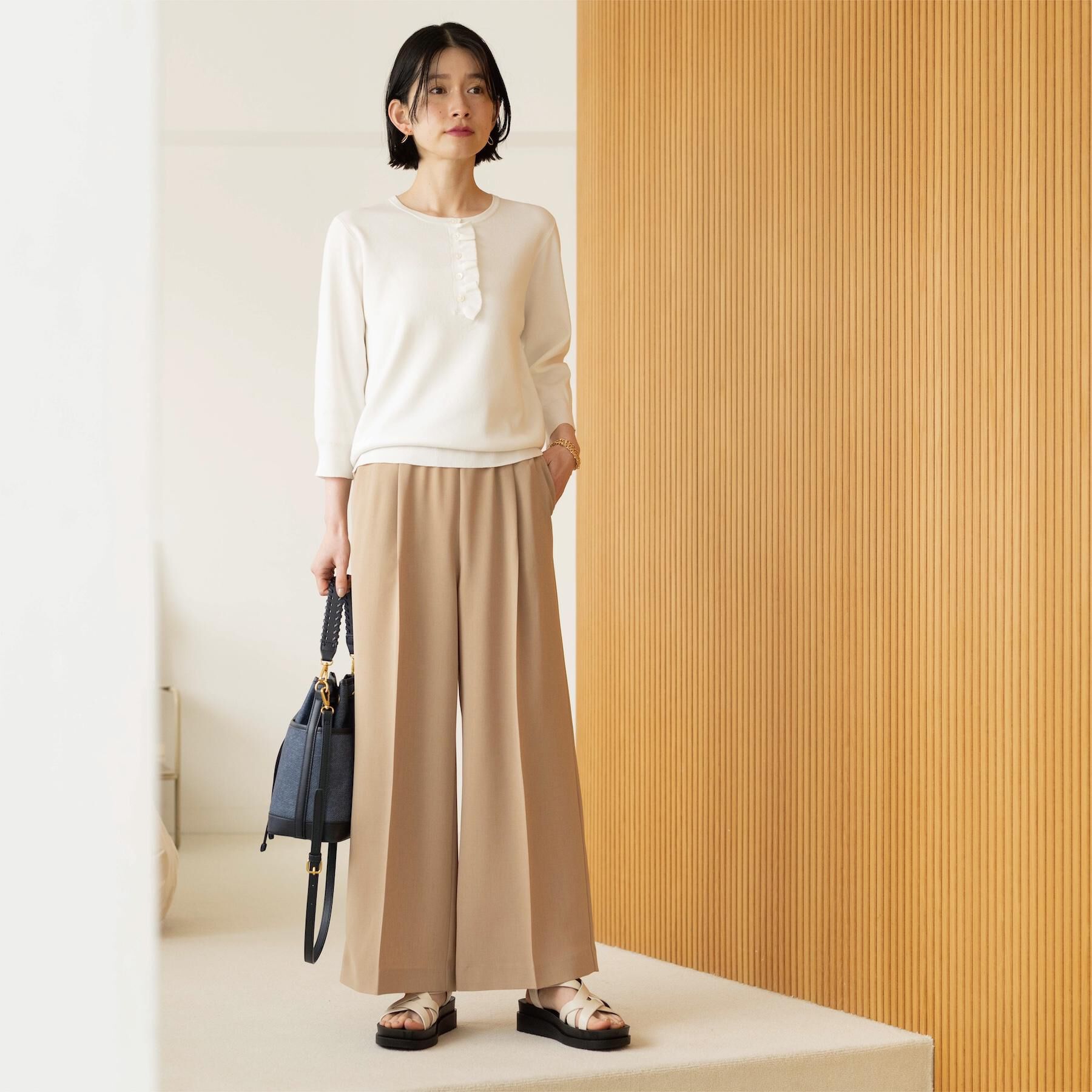 OPAQUE.CLIP「フリルヘンリーネックニット【洗濯機OK/抗ピル】」|ニット・セーター|