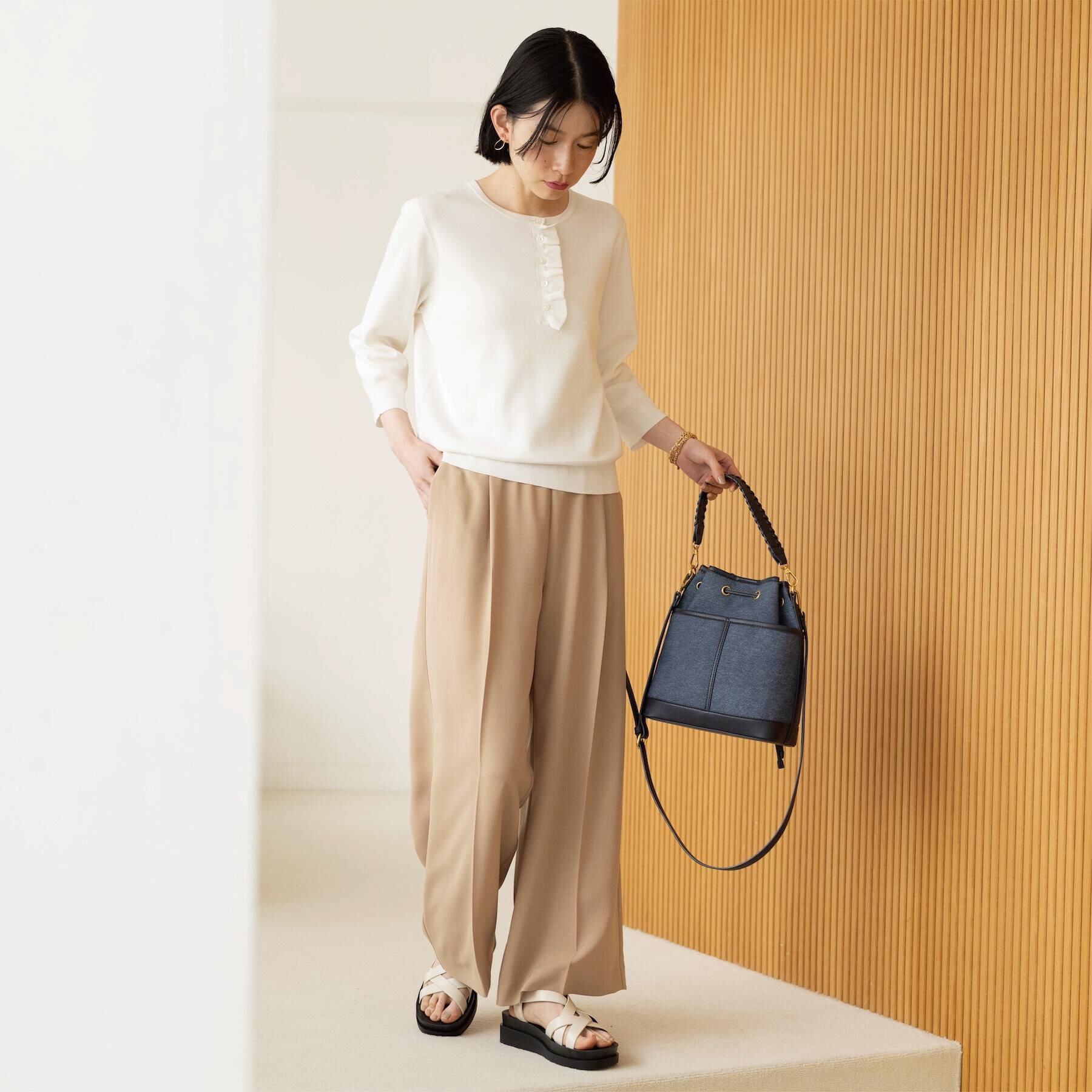 OPAQUE.CLIP「フリルヘンリーネックニット【洗濯機OK/抗ピル】」|ニット・セーター|