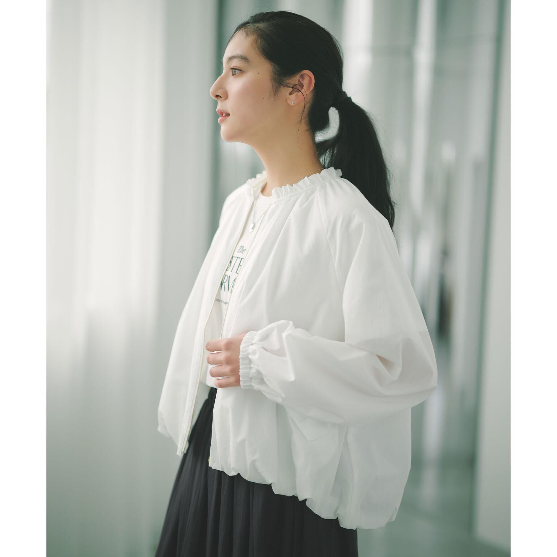 OPAQUE.CLIP「撥水 裾バルーンブルゾン【洗濯機OK】」|ブルゾン・スタジャン|ホワイト(001)