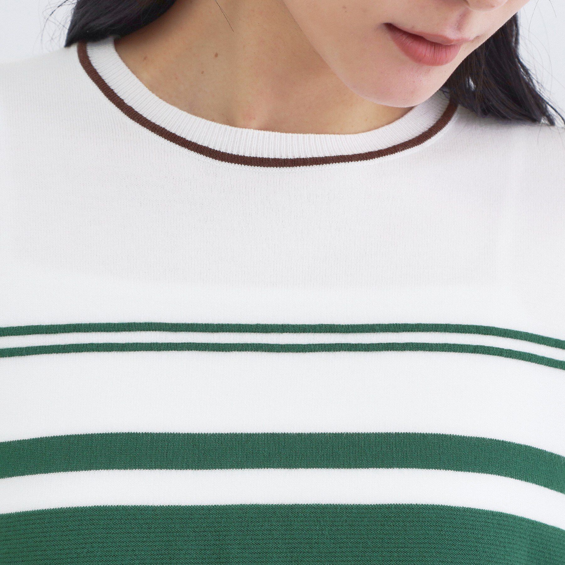 OPAQUE.CLIP「ランダムボーダーハーフスリーブニット【洗濯機OK】」|ニット・セーター|