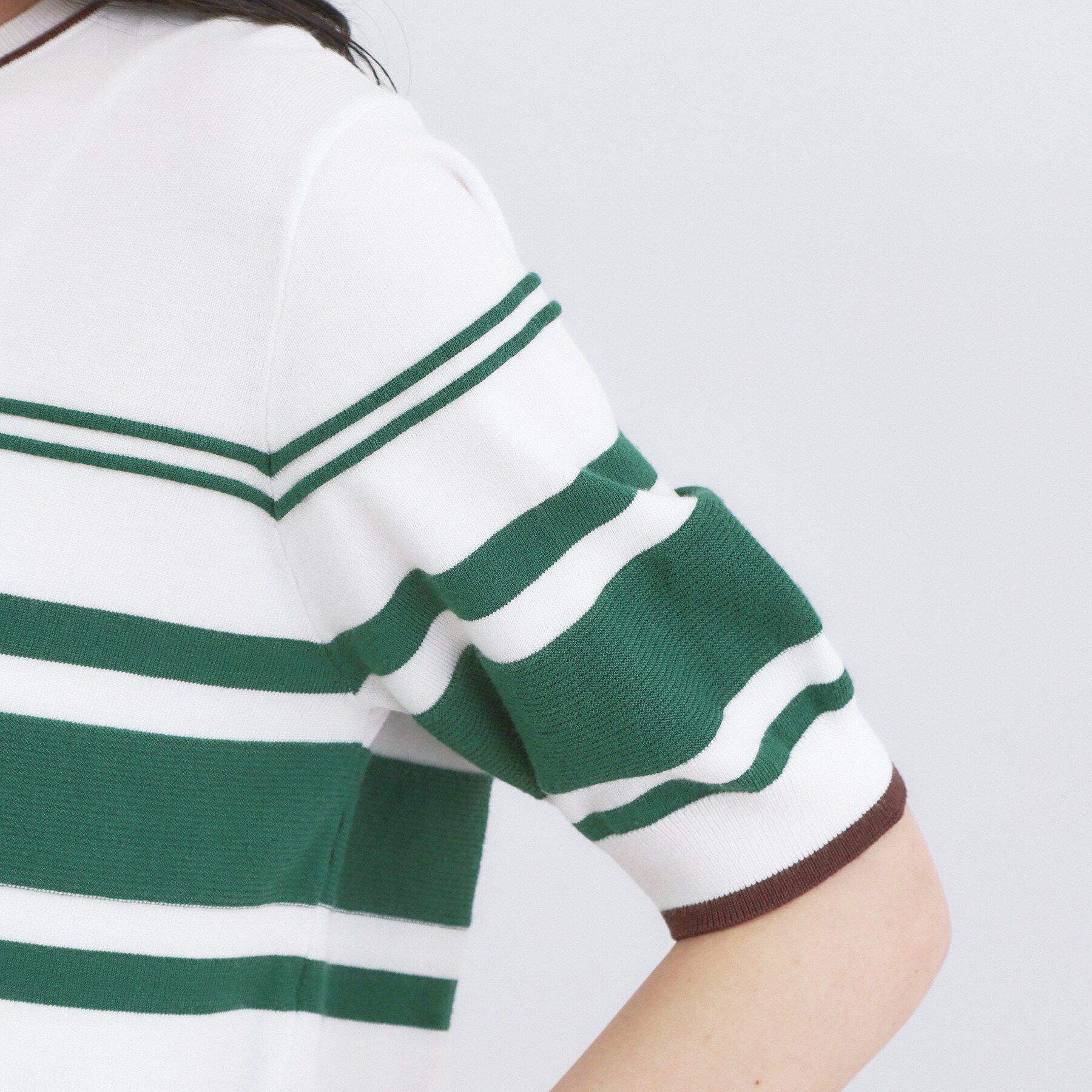 OPAQUE.CLIP「ランダムボーダーハーフスリーブニット【洗濯機OK】」|ニット・セーター|