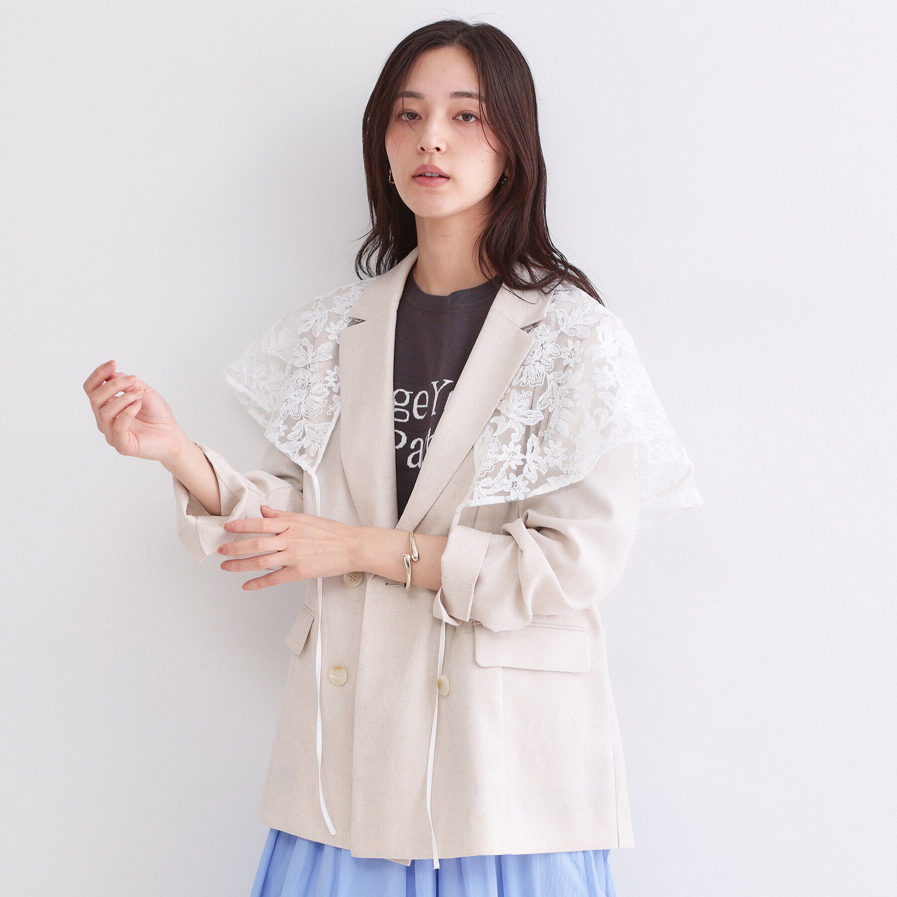 OPAQUE.CLIP「刺繍レースケープ【洗濯機OK】」|ストール|