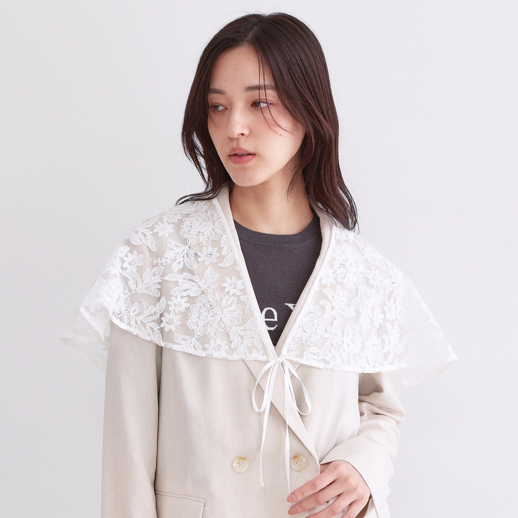 OPAQUE.CLIP「刺繍レースケープ【洗濯機OK】」|ストール|