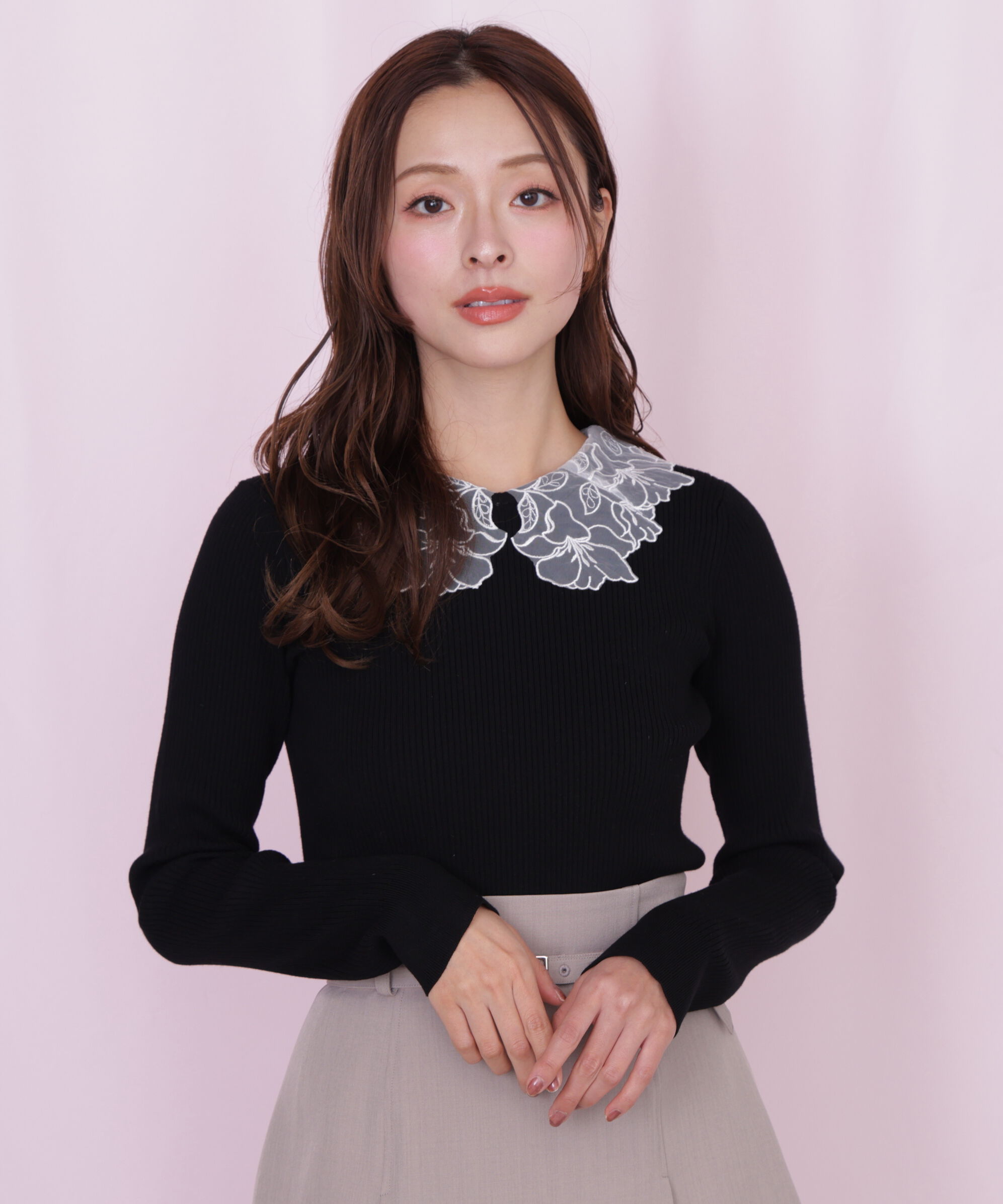  「レース襟コンパクトリブニット」|ニット・セーター|