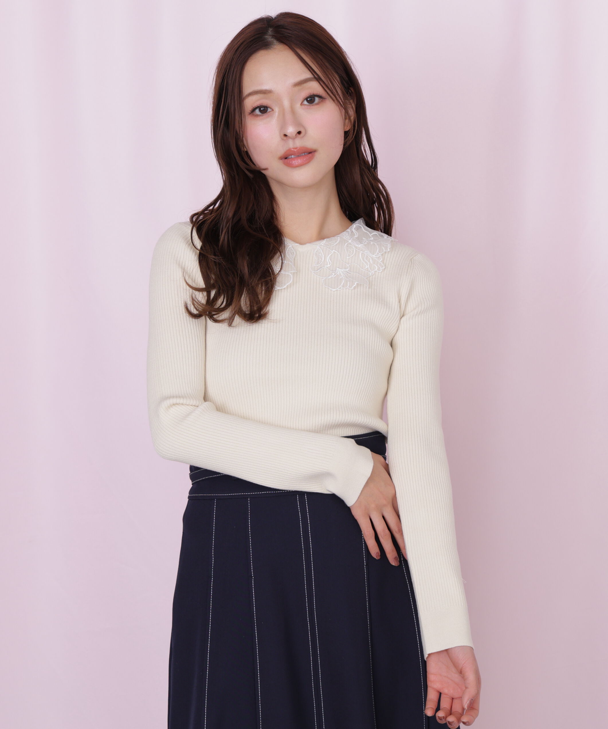  「レース襟コンパクトリブニット」|ニット・セーター|