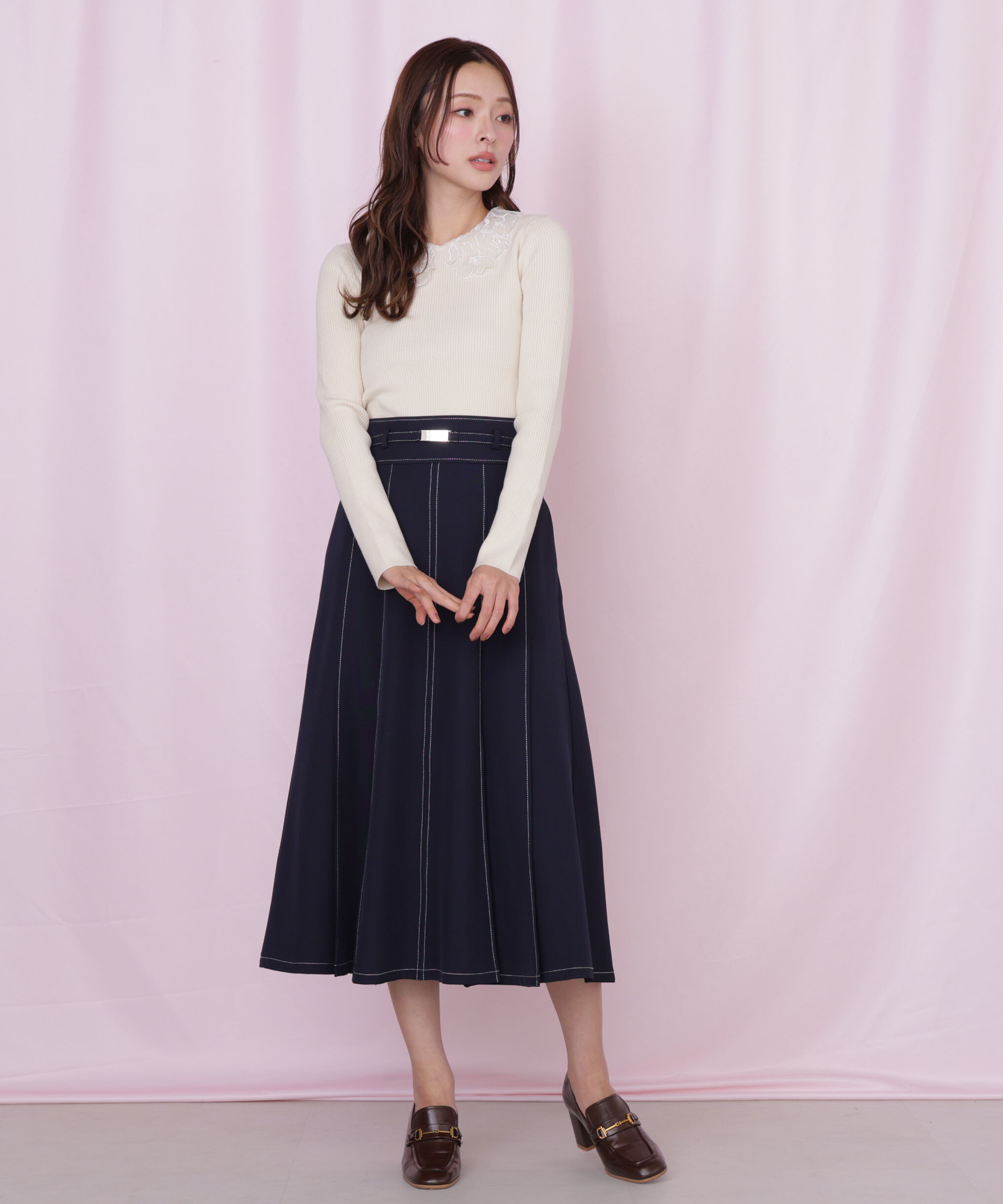  「レース襟コンパクトリブニット」|ニット・セーター|