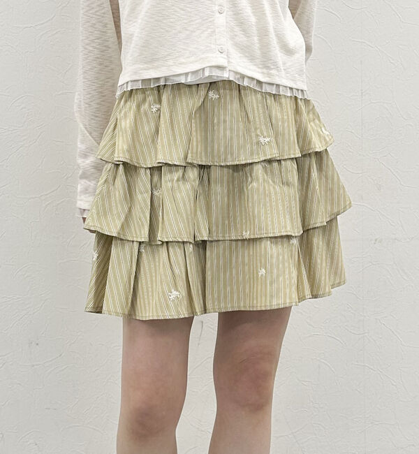 archives「花柄刺繍ストライプフリルミニＳＫ」|スカート|BEIGE