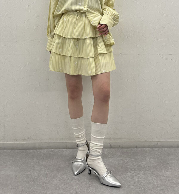 archives「花柄刺繍ストライプフリルミニＳＫ」|スカート|