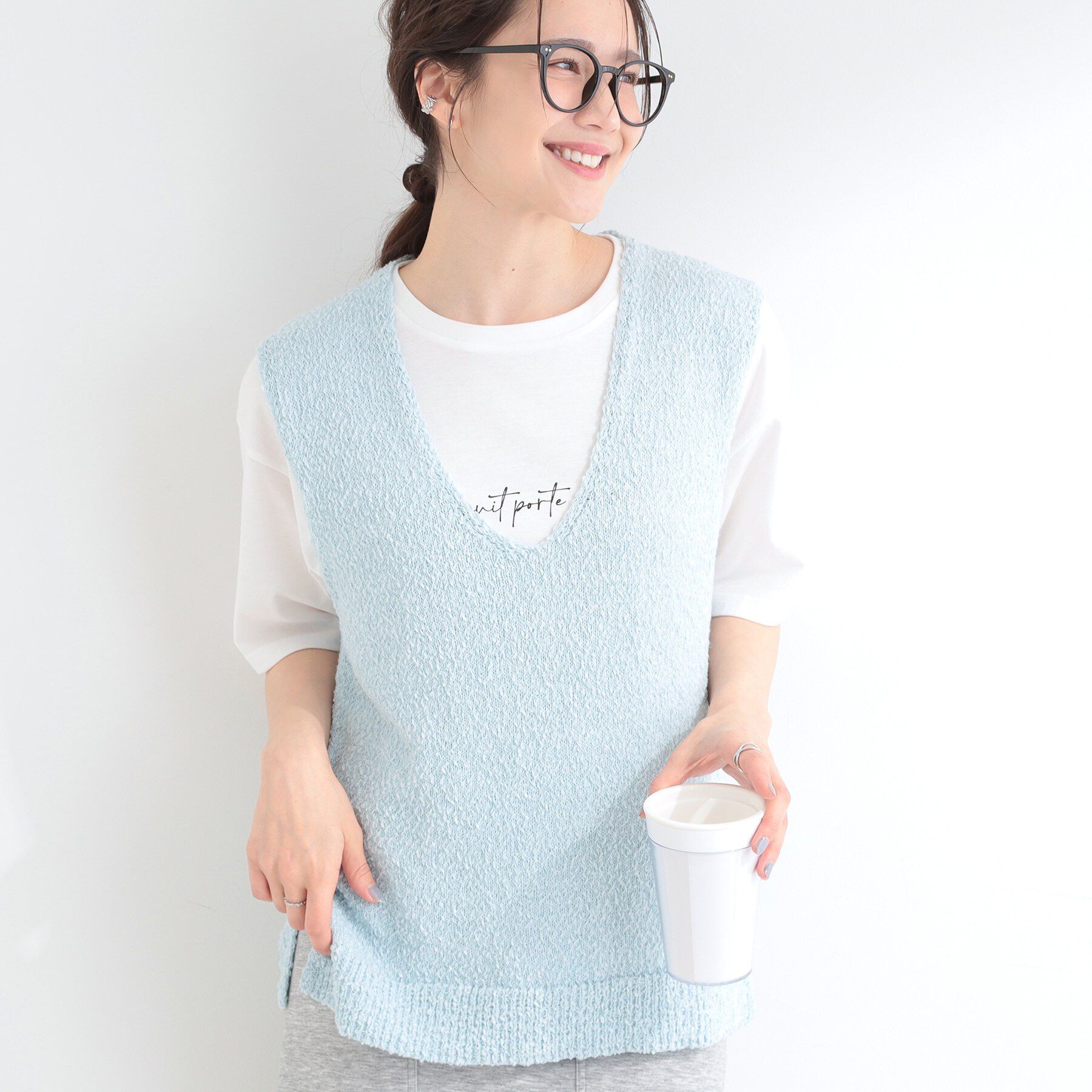 SHOO･LA･RUE「【2点セット】ニットベスト＆ロゴTシャツSET」|その他|ブルー(091)