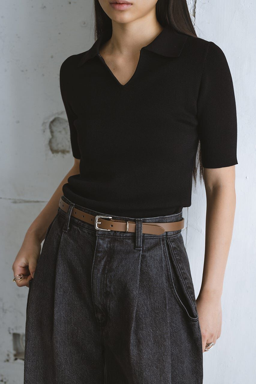 STYLEMIXER「フロントホールニットポロ」|ニット・セーター|BLK