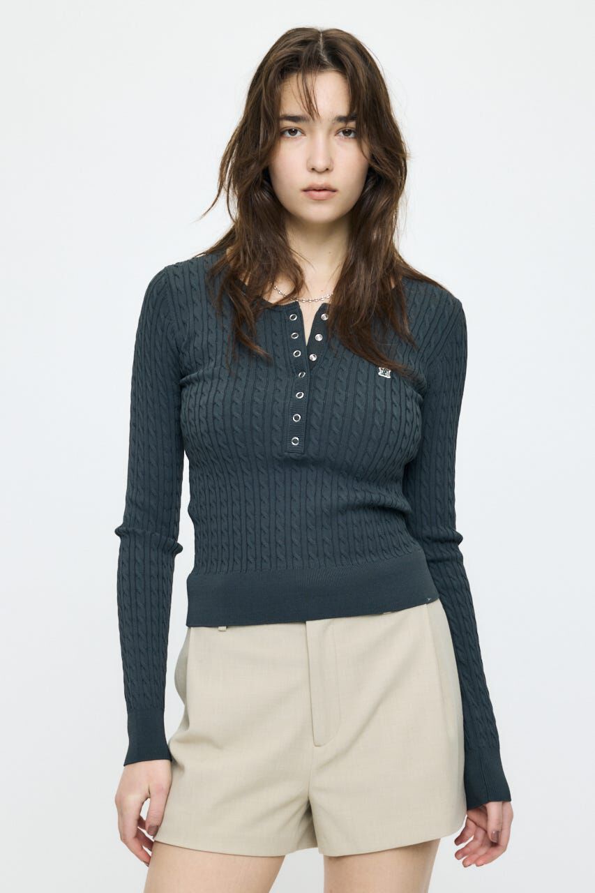 MOUSSY「HENRY NECK CABLE KNIT トップス」|ニット・セーター|