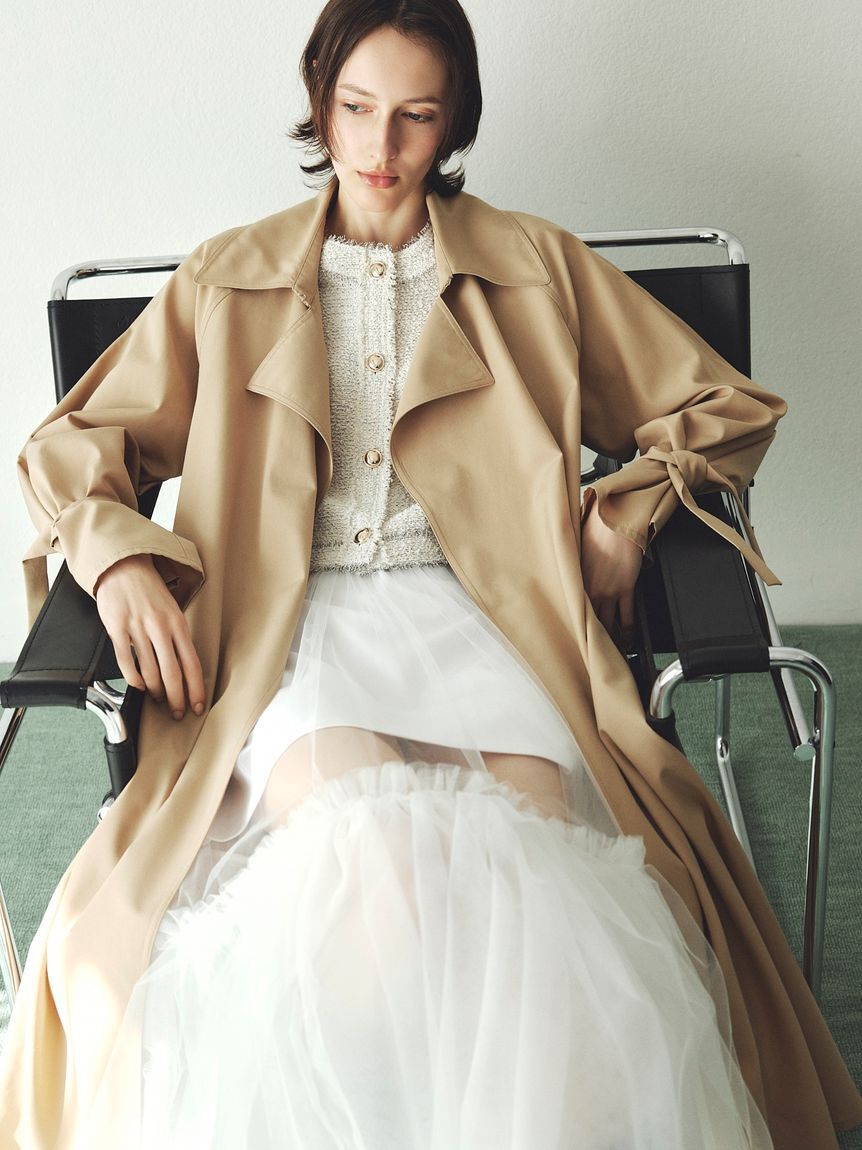 FRAY I.D「ツイードフリンジ半袖ジャケット」|ノーカラージャケット|