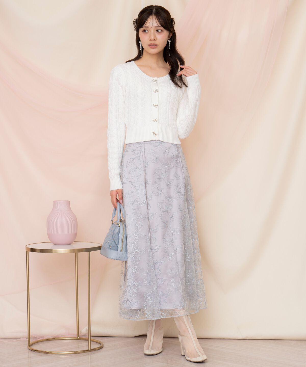 WILLSELECTION「ビジューリボンケーブルカーディガン」|カーディガン|