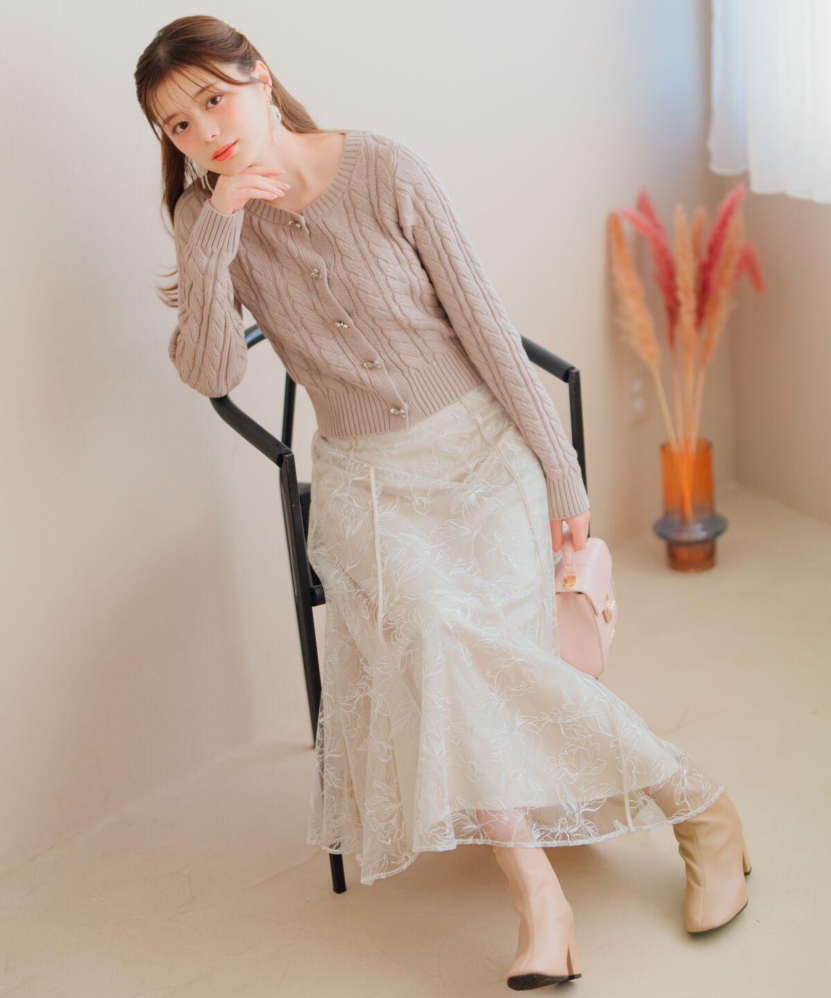 WILLSELECTION「ビジューリボンケーブルカーディガン」|カーディガン|