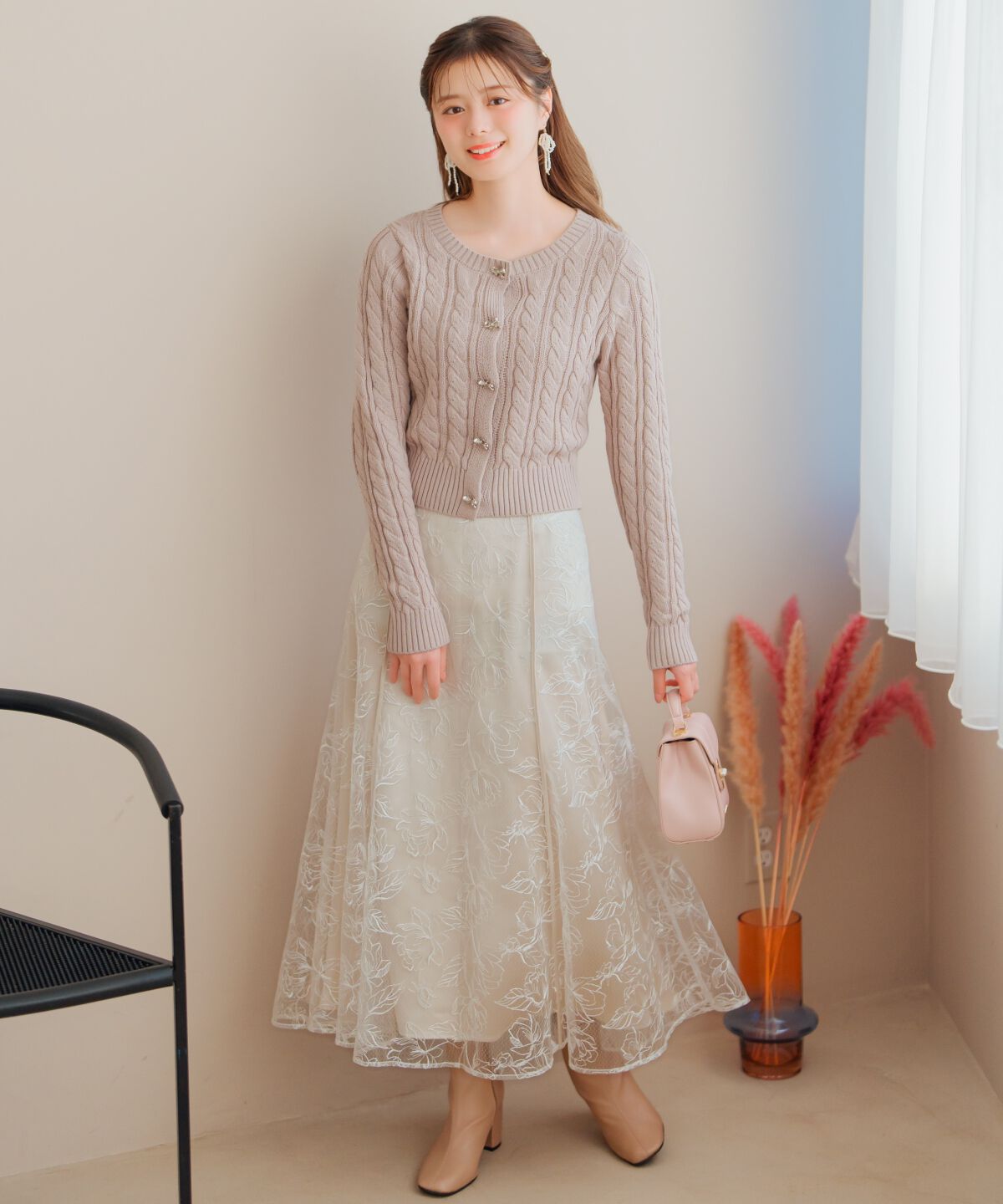 WILLSELECTION「ビジューリボンケーブルカーディガン」|カーディガン|