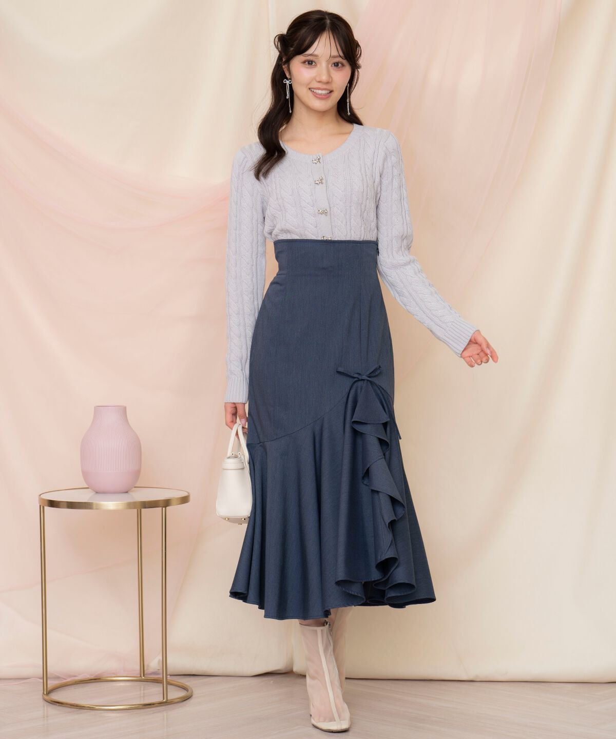 WILLSELECTION「ビジューリボンケーブルカーディガン」|カーディガン|