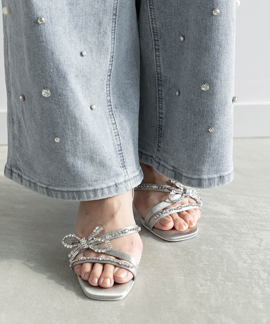  「ビジューリボンストラップサンダル」|サンダル|