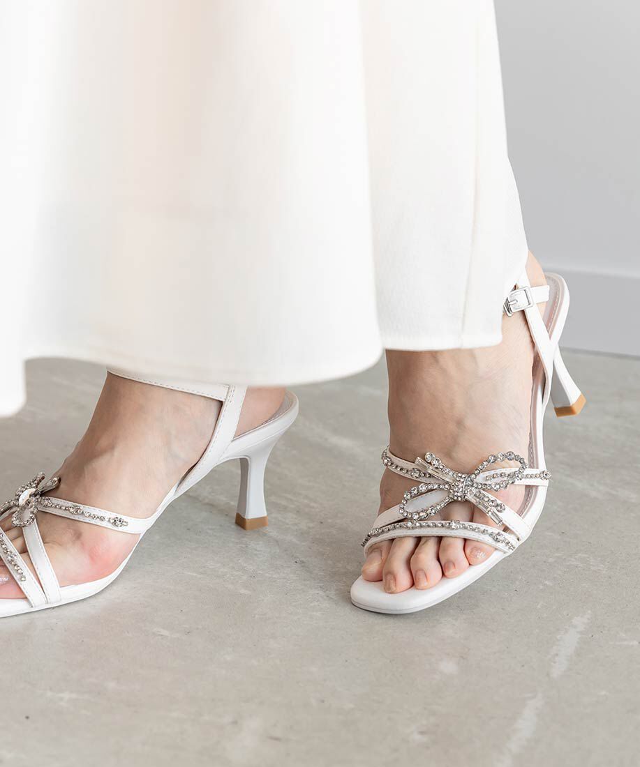  「ビジューリボンストラップサンダル」|サンダル|