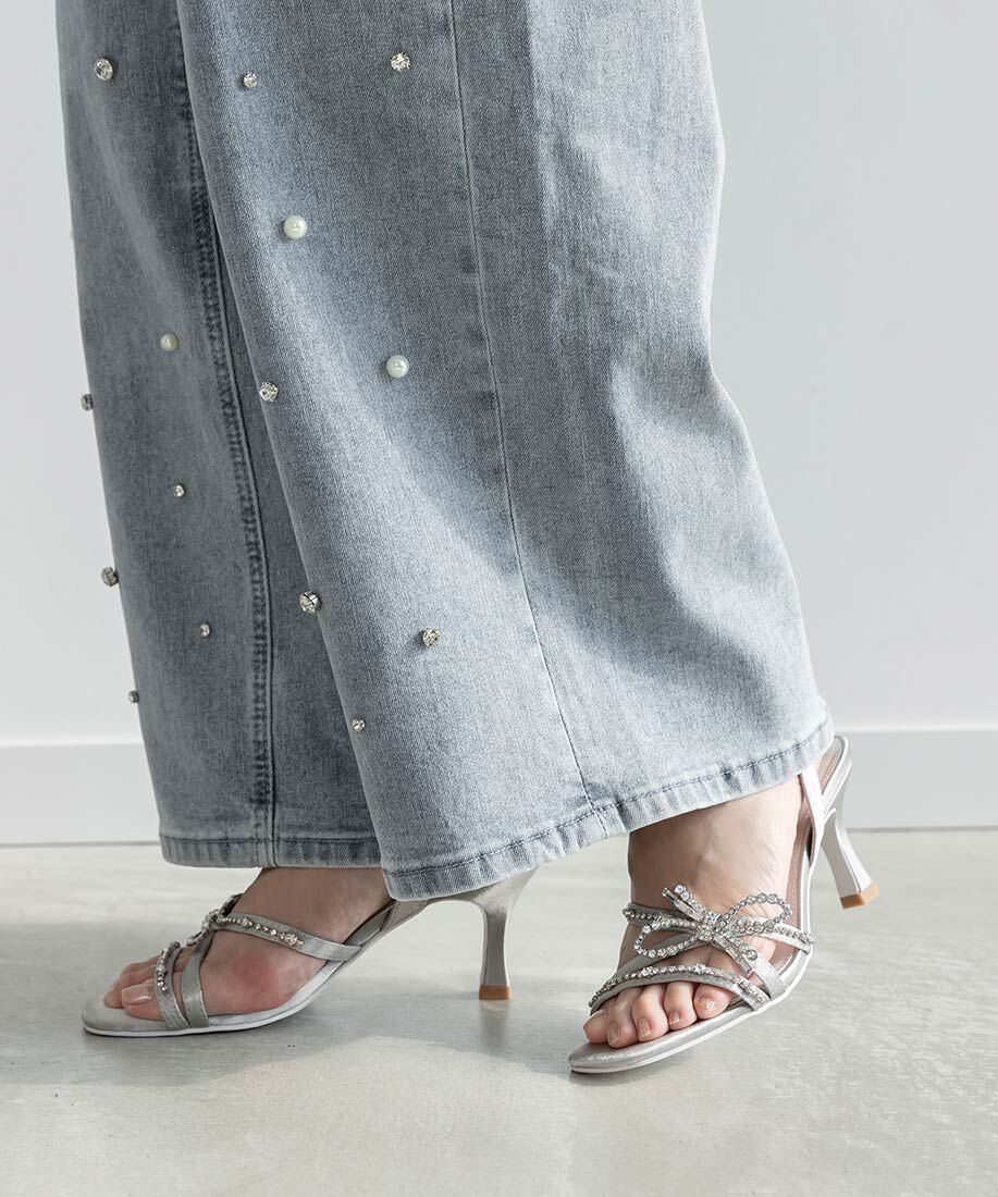  「ビジューリボンストラップサンダル」|サンダル|