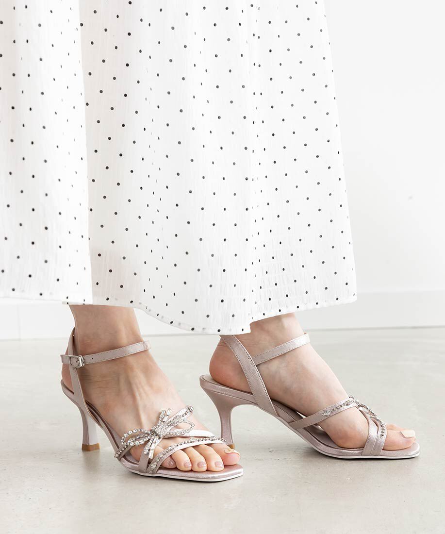  「ビジューリボンストラップサンダル」|サンダル|