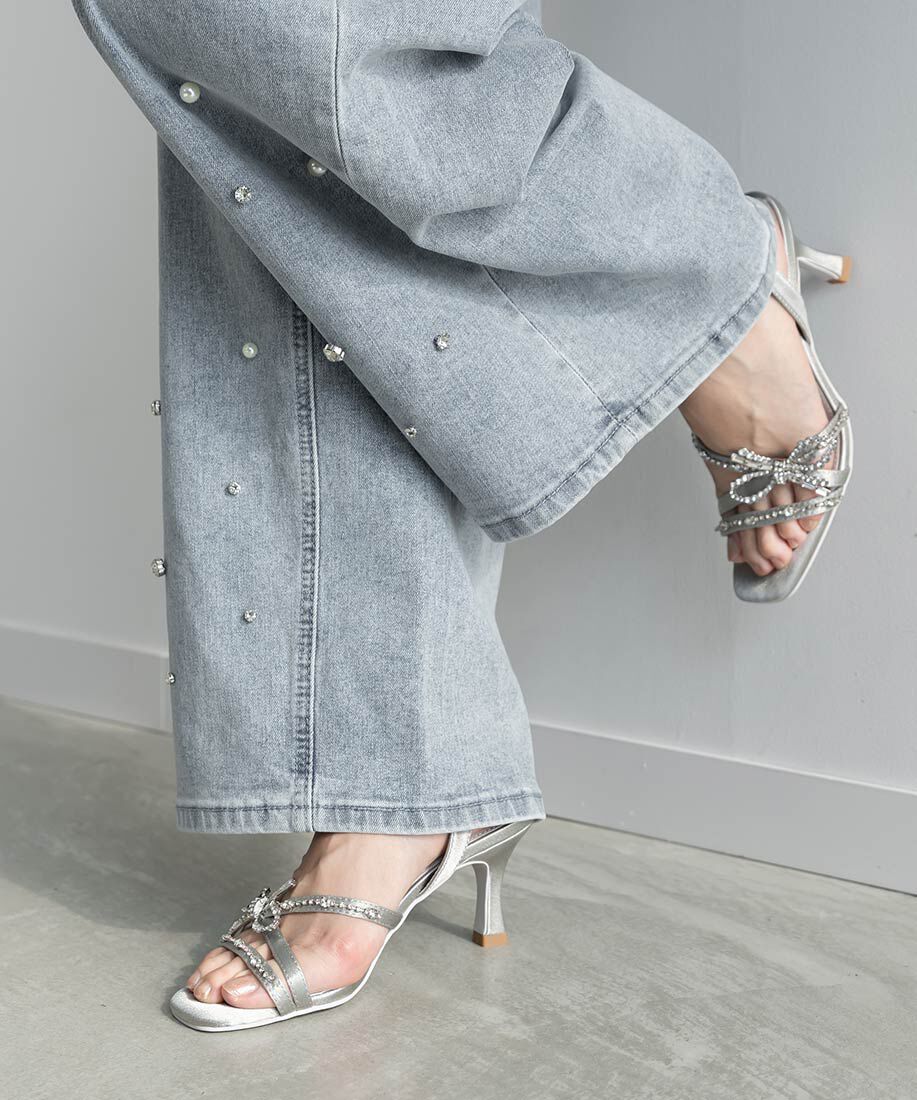  「ビジューリボンストラップサンダル」|サンダル|