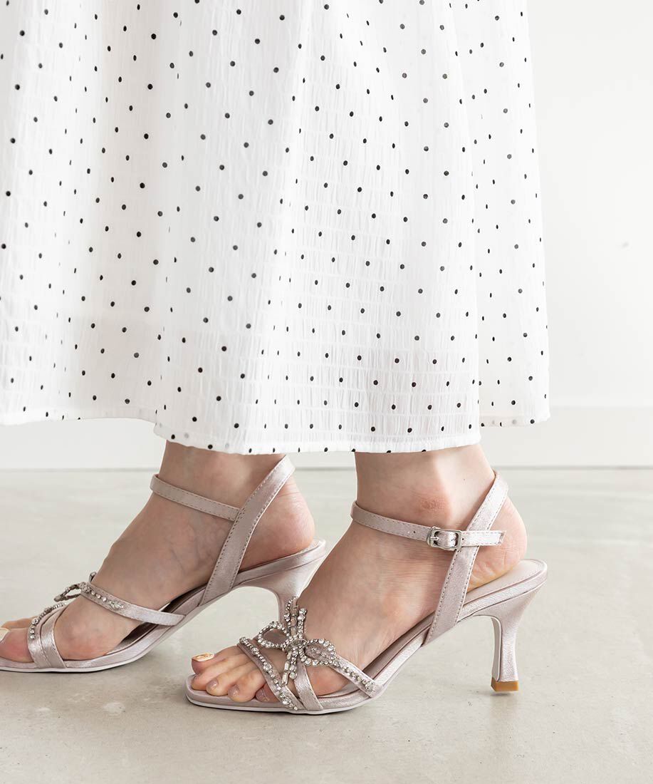  「ビジューリボンストラップサンダル」|サンダル|